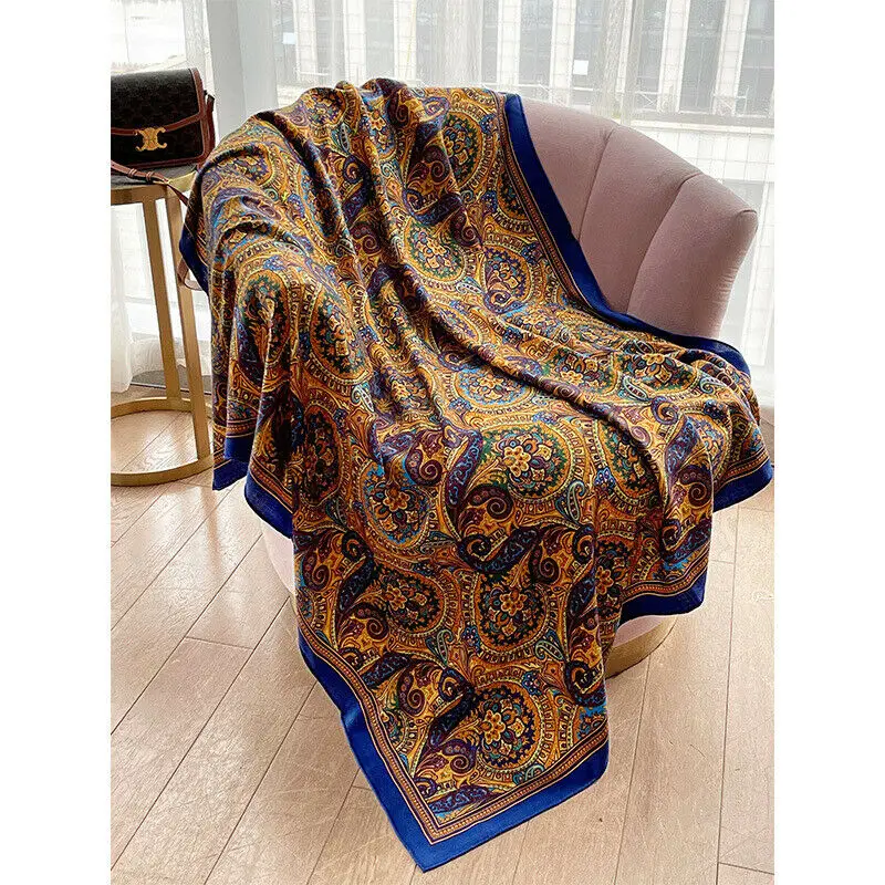 

70% Cashmere 30% Silk Scarf Women Fashion Boho Paisley Shawl Stole Head Neck Bandana Big Blanket Kerchief 135*135cm