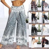 2021 fashion womens palazzo slit wide leg pants summer casual beach boho pilate print plus size high waist sports pants