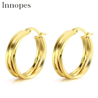 luxury fake gold look earrings gold 18 k thick round circle hoop earrings stainless steel fashion jewelry acessories for women