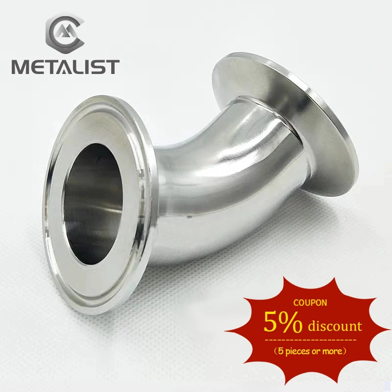 

METALIST 76mm OD*2mm SS304 Stainless Steel Sanitary Ferrule 45 Degree Elbow Pipe Fitting For Homebrew Fit 3" 91mm Tri Clamp