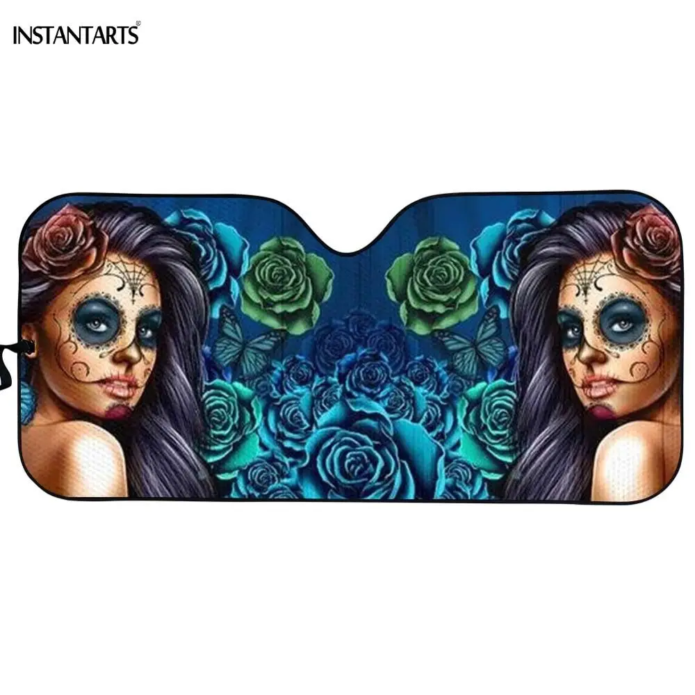 Автомобильный солнцезащитный козырек INSTANTARTS Calavera Girl красный/синий с