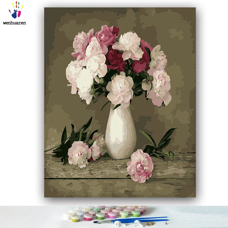 DIY картинки для раскраски по номерам с цветами Розовая Бегония Цветочная