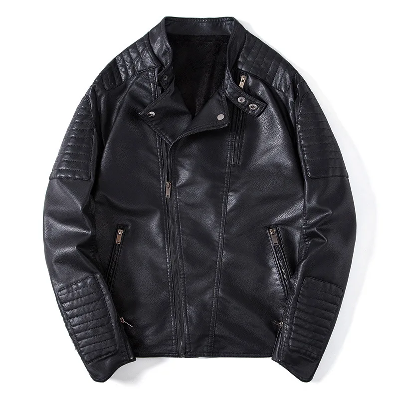 

Мужская зимняя куртка из искусственной кожи с воротником-стойкой