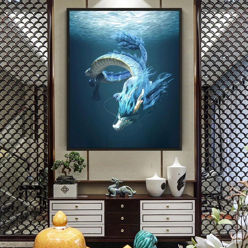 Раскрашивание по номерам картина искусство красить номер Ручная роспись священный Китайский национальный дракон дом коридор декоративный на.