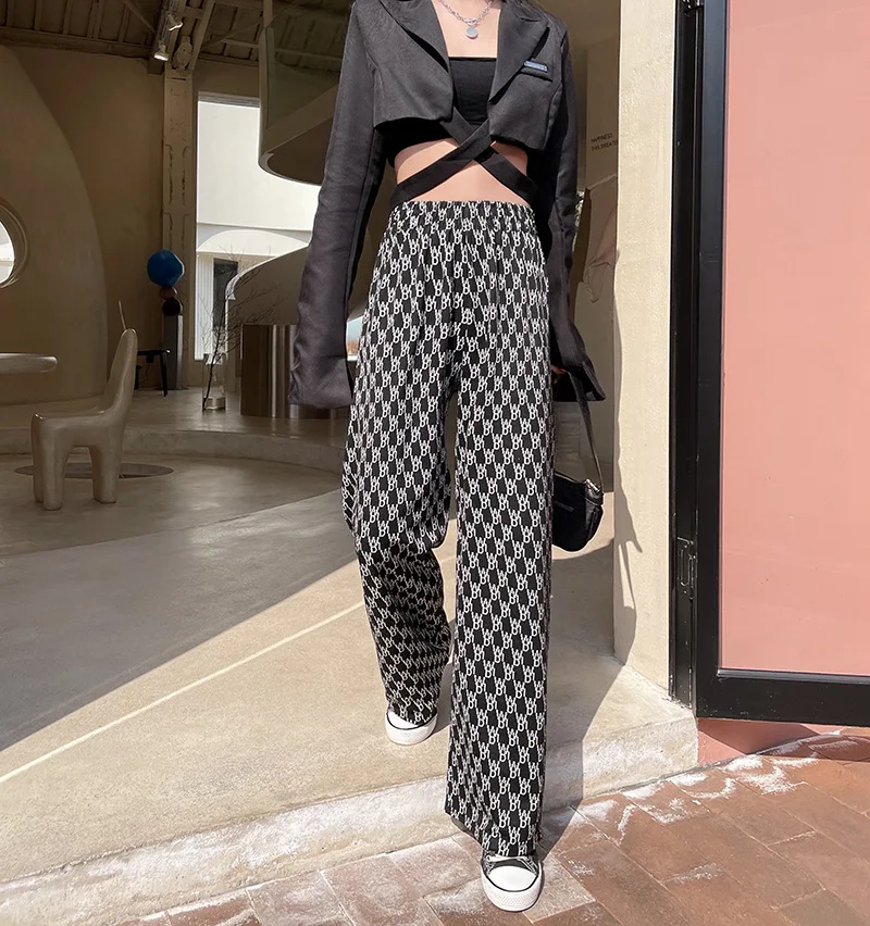 

Women Pants High-waist Letter Printed Straight-leg Pants Harajuku Loose Casual Wide-leg Pants Korean Hip Hop Oversize Trousers