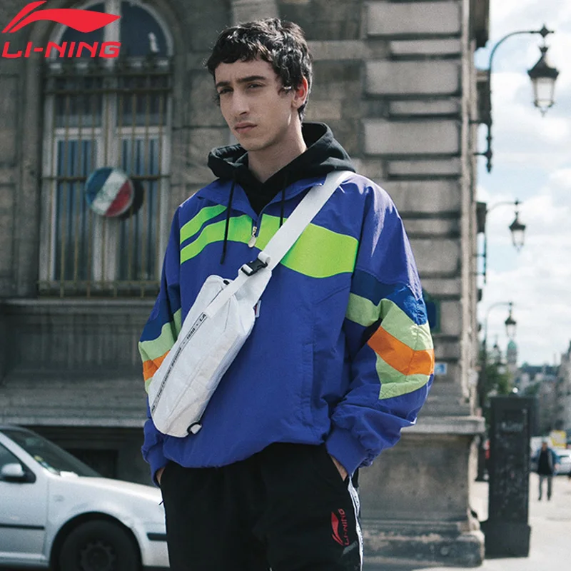 Li-Ning PFW Мужская трендовая китайская LI-NING толстовка с 1/4 молнией, свободный крой, нейлон, полиэстер, ретро подкладка, спортивные куртки AJDP015 MWJ2617
