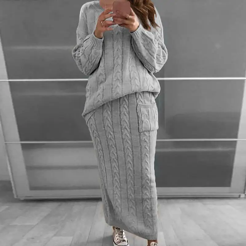 

Autumn and Winter 2021 New Fashion Twist Needle Sweater Suit Skirt Women