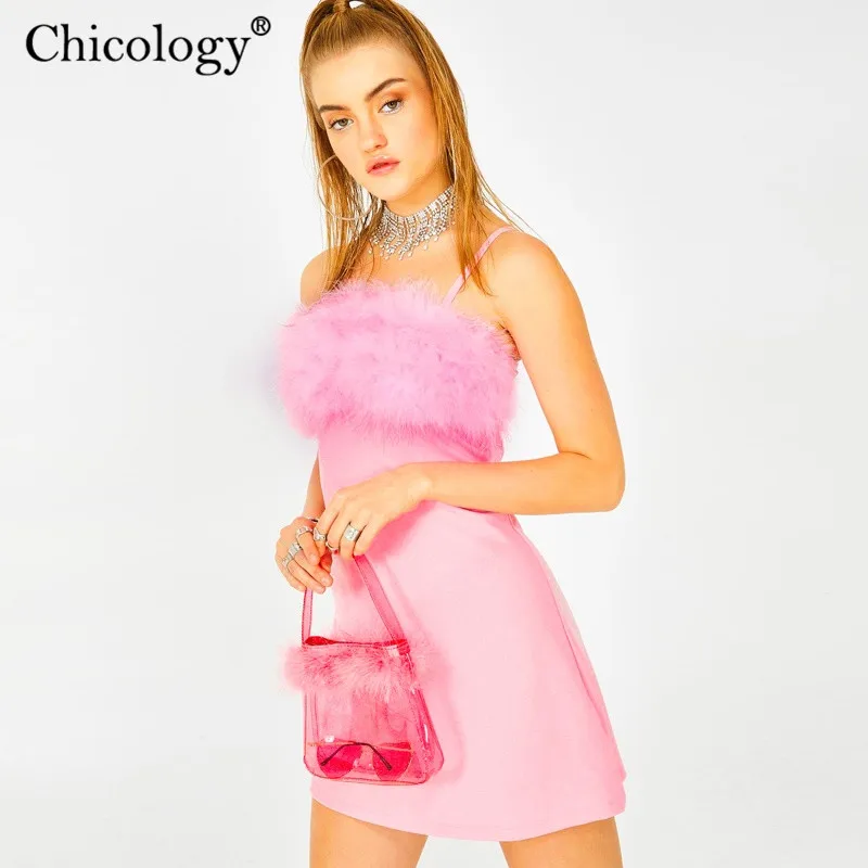 Chicology мех Регулируемый тонкий ремешок мини-платье без рукавов сексуальное платье