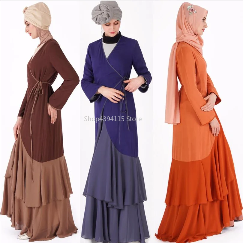 muslim adult fashion cardigan abayas female big swing ruffles stitching islamic abaya kimono prayers clothes wq1052 | Тематическая
