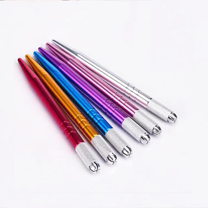 6 Colors 6Pcs Tebori Microblading Tattoo Pen for Permanent Makeup Eyebrow Tattoo Pen Manual Microblading Needles Blades