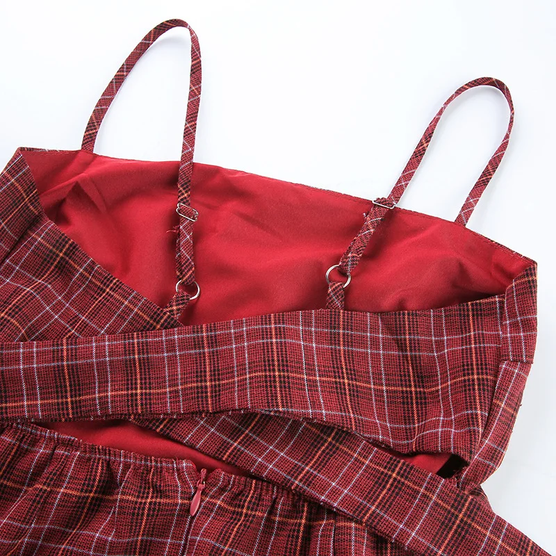 

European and American Fashion Women All-Match Slim Vacation Leisure Women's Sexy New Plaid Suspender Dress