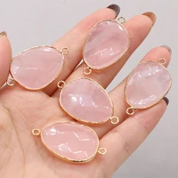 2pcs natural stone water drop shape faceted rose quartzs double hole connector charm for jewelry making diy necklace bracelet