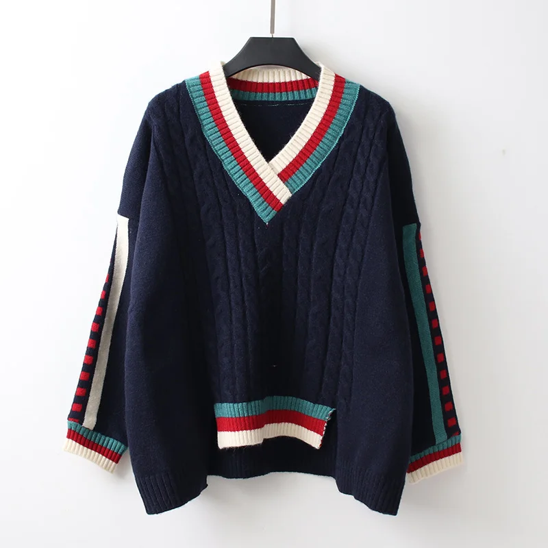 HF19161 Navy Blue H. SA, корейский стиль, женский зимний модный пуловер и свитера, v-образный вырез, скрученный, неправильный, Pull Femme sueter mujer invierno - Цвет: HF19161 Navy Blue
