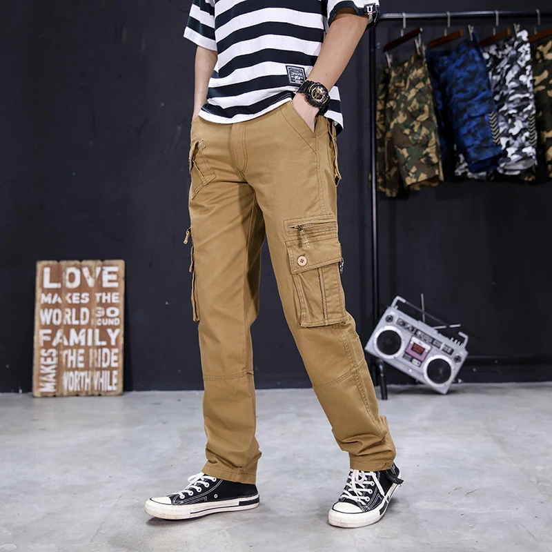 Брюки-карго мужские с несколькими карманами мешковатые Хлопковые Штаны на