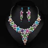 farlena wedding jewelry multicolor crystal rhinestones flower necklace earrings set for women indian bridal jewelry sets