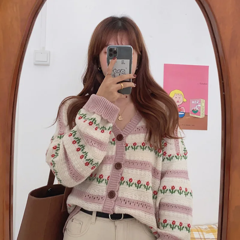 SLPBELY женский кардиган с цветочной вышивкой свитер весна-осень повседневный