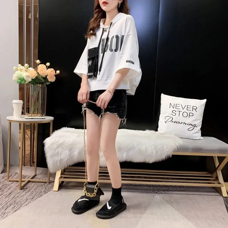 

Women's T-shirts Oversize Top Print Loose Plus Size Streetwear T-shirt Summer Fashion Short Sleeve Hoodied Tshirt Casual Tops