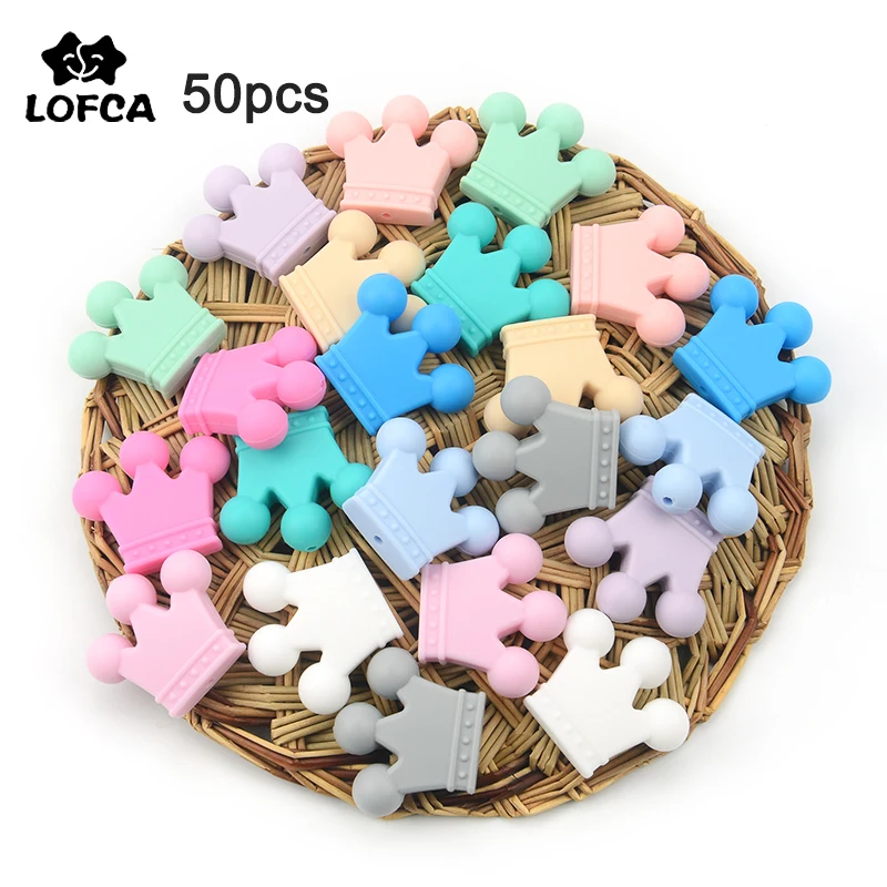 LOFCA-Cuentas de silicona sin BPA para dentici&oacute;n de beb&eacute;, accesorio de Clips para chupete, juguete para masticar, 50 Uds.-0