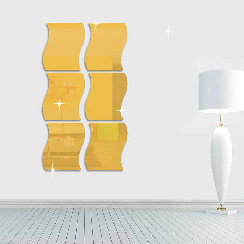 6 шт 3D зеркала стены Стикеры DIY ТВ фон Ванная комната декоративные наклейки на