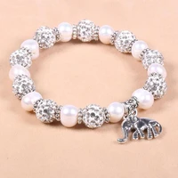 new 8mm freshwater pearl zinc alloy elephant pendant bracelet simple diy jewelry gift chain length 19cm