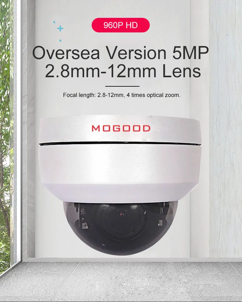 MoGood Заморская версия 5MP 2,8 мм-12 мм объектив ip-камера 100 ° угол обзора мини PTZ камера с ИК 30 м Поддержка ONVIF Водонепроницаемый
