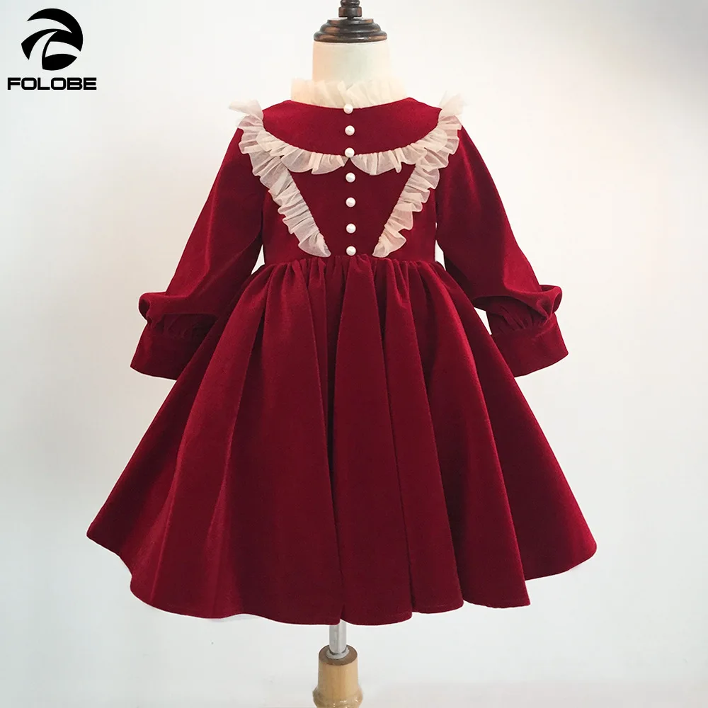 

Wine Red Velvet Flower Girl Dresses Button Ruched Pretty Girl Christmas Party Dress First Communion Dresses Kids Evening Gowns