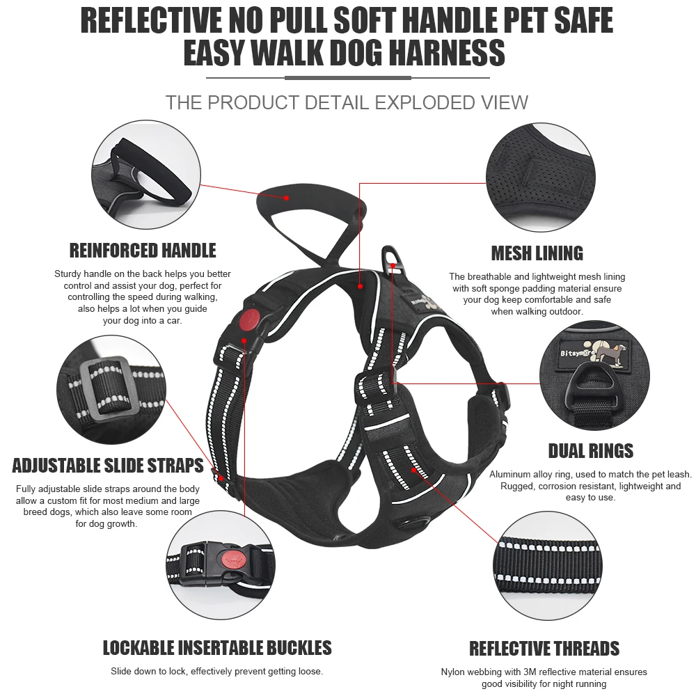 Шлейка для собак Bitsymore регулируемый светоотражающий жилет водонепроницаемый