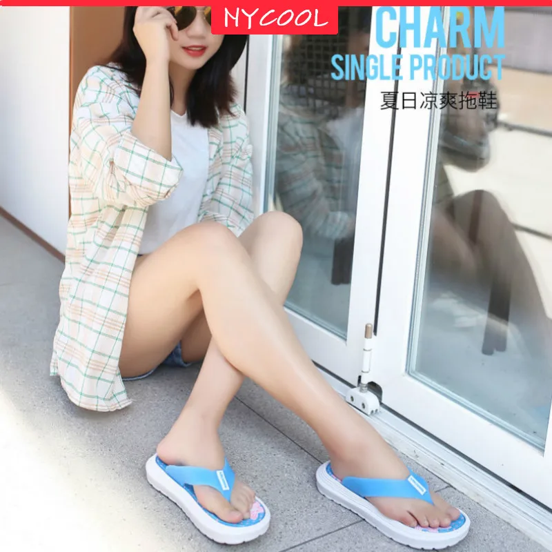 

NYCOOL INS Fashion Thick Sole Girls Slippers Non Slip Home Flip Flops Soft Kid Footwear Summer Beach Sandals Women Rainbow Shoes