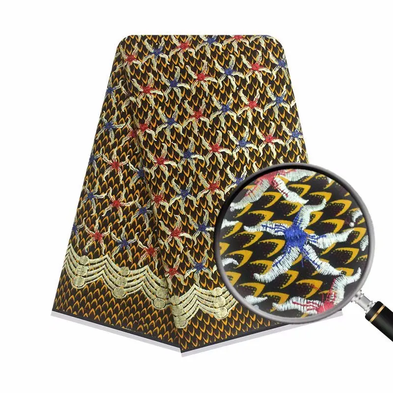 

Nigerian Ankara African Real Wax Prints Fabric High Quality With Embroidery Water Soluble Guipure Cord Lace For Dresses F21-6
