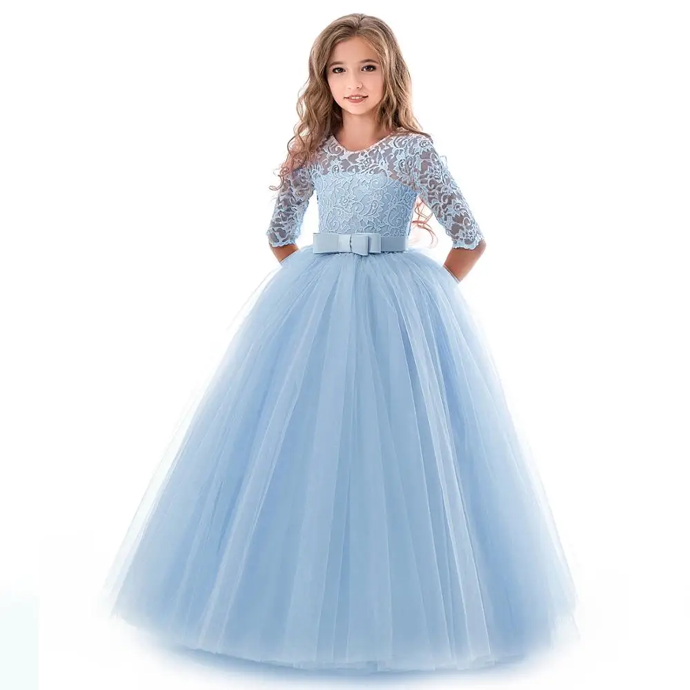 New Princess Lace Dress Kids Flower Embroidery For Girls Vintage Children Dresses Wedding Party Formal Ball Gown 14T | Детская одежда и