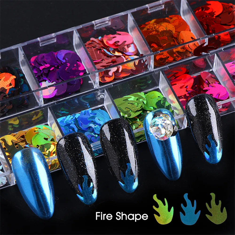 

Laser Sparkly Fire Shaped Nail Sequins Paillette Mixed Colors Nail Holographics Glitter 3D Flakes Slices Spangle Art Accessories