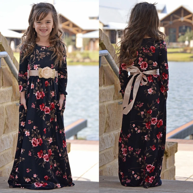 Платье для родителей и ребенка Одежда мамы дочки Платья с цветочным принтом