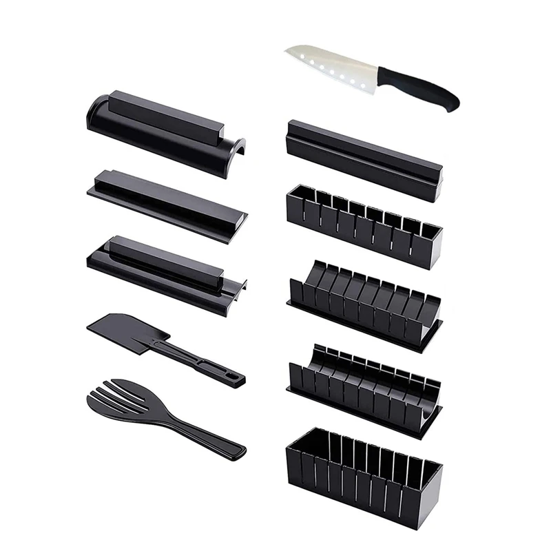 

Hot SV-Sushi Making Kit 11 Piece Plastic Maker Tool 8 Rice Roll Mold Shapes Fork Spatula Knife Brush for Professional