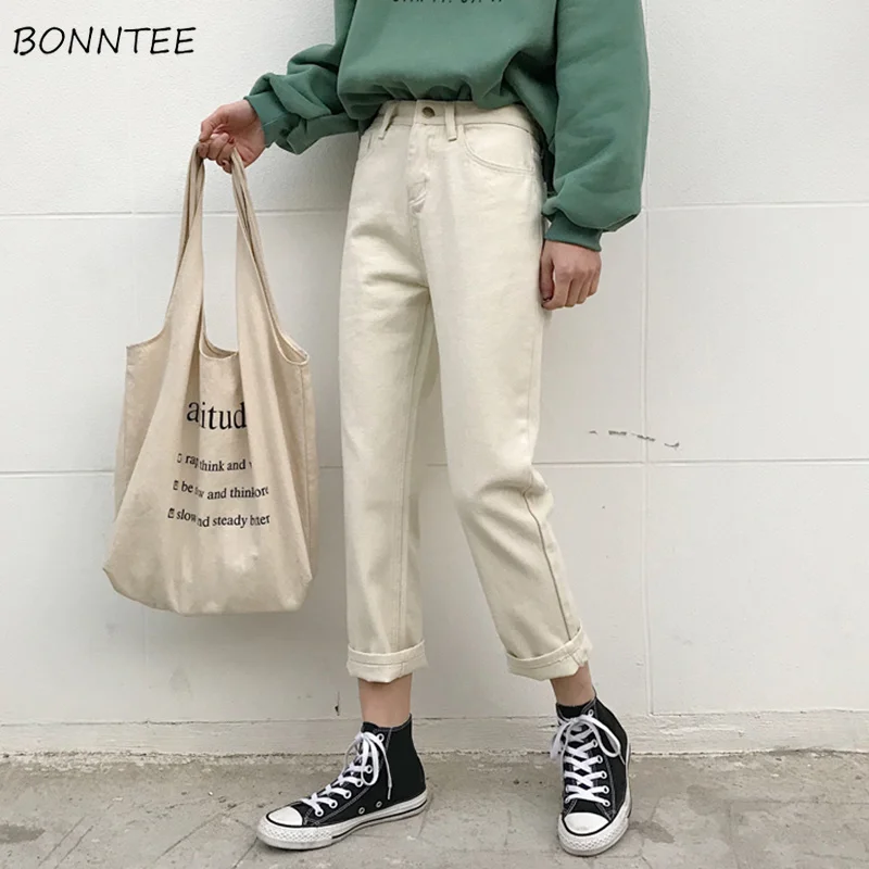 Джинсы женские 2020 с высокой талией свободные прямые для отдыха по щиколотку в