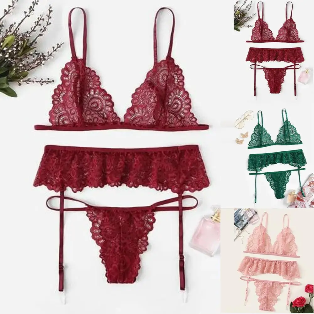Женский комплект нижнего белья кружевной с бюстгальтером без косточек и