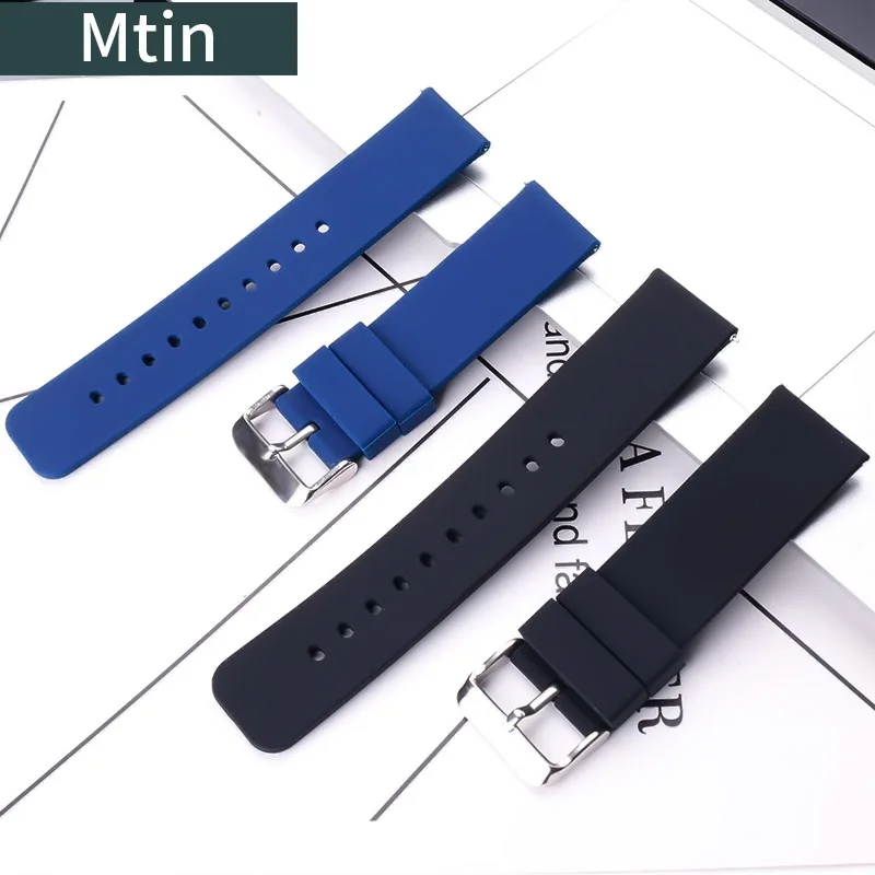 Pin Buckle Silicone Strap Men's Watch Accessories Quick Installation 18mm20mm22mm Outdoor Sports Rubber Watch Band Wristband