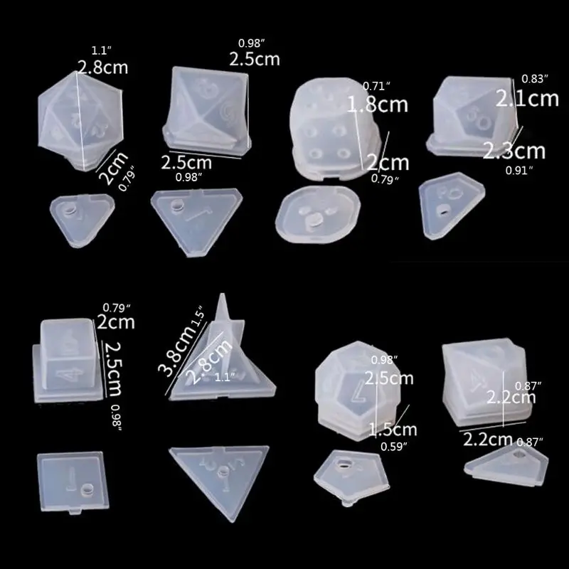 

8 Shapes DIY Playing Dice Mold Faceted Cube Round Dice Mold Crystal Resin Mold Kit Dice Digital Game Dice Silicone Mould