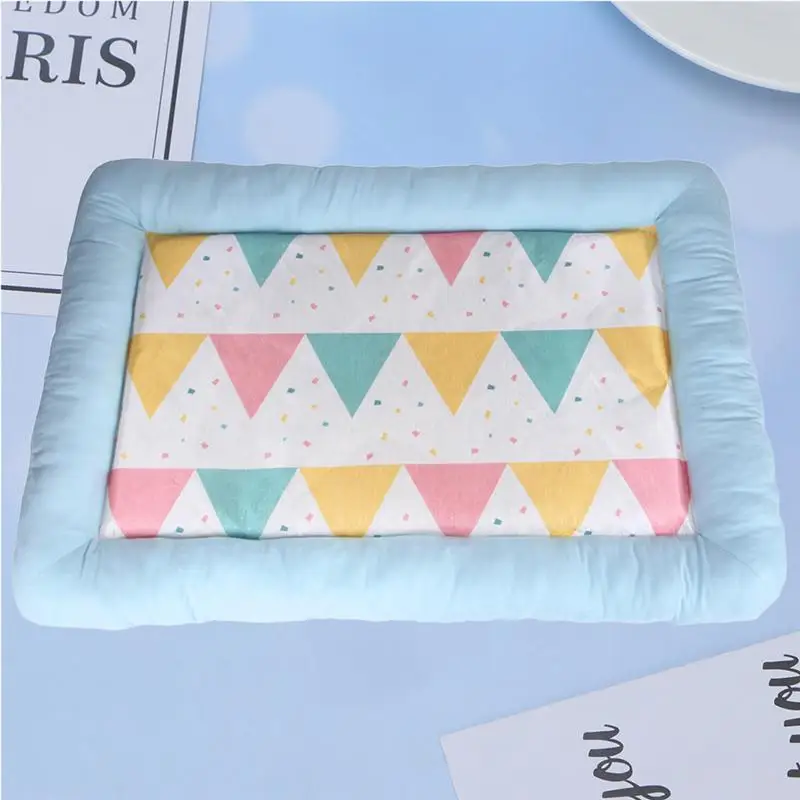 Rectangle Pet Bed Thickened Ice Silk Cotton Soft Comfort Pad Puppy House Nest Summer Sleeping Supplies (Blue Size L) | Дом и сад