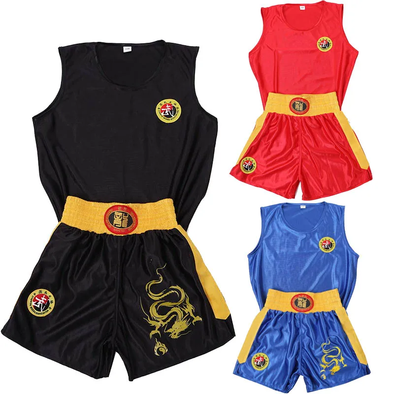 Customized logo Adult Children Sanda Uniform boxer costume Wushu Outfit Kids Training Muay Thai Boxing clothing for boys girls