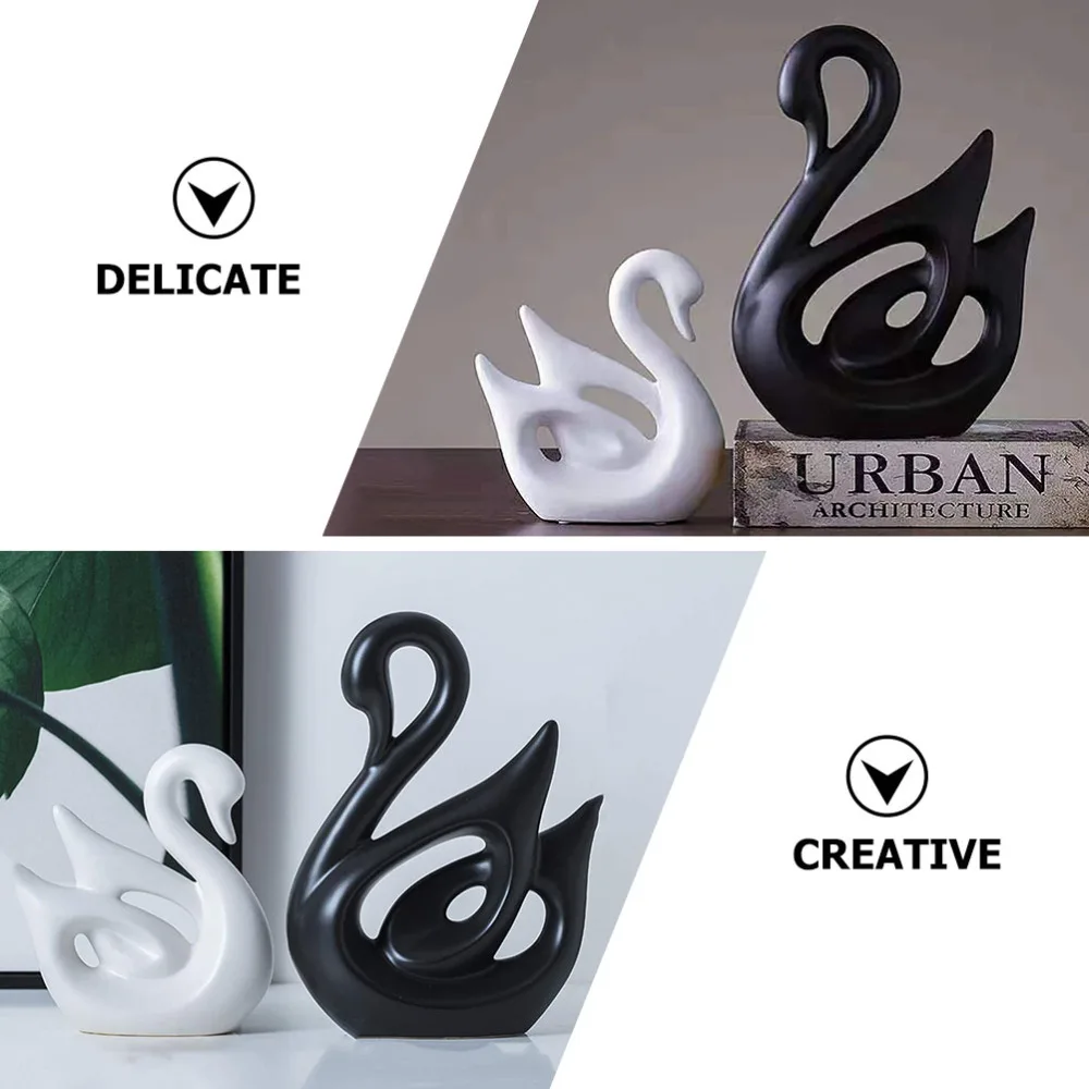 

1 Pair Art Ceramic Swan Lover Figurines Swan Lover Statues Ornament Home Decor