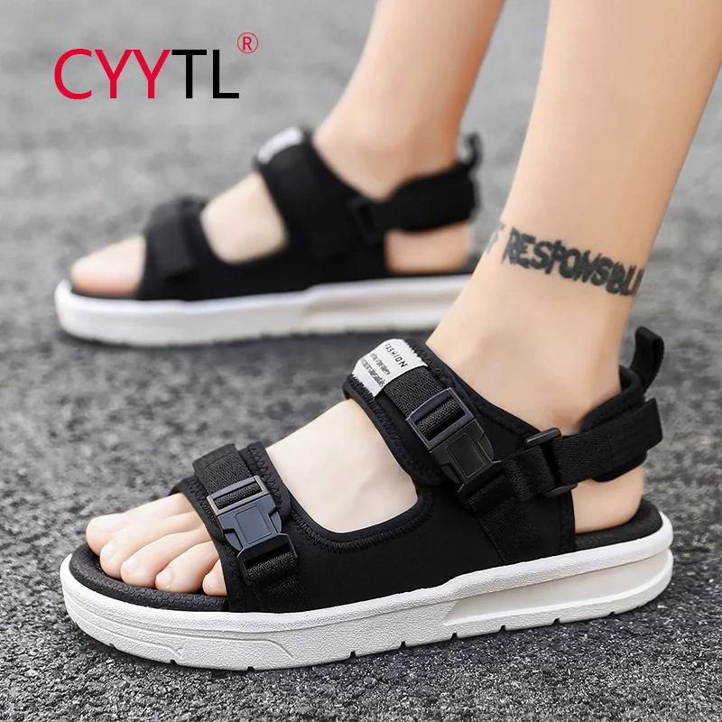 

CYYTL Men Sandals Summer Soft Platform Slippers Buckle Strap Light Beach Shoes Popular Student Adult Breathable Open Toe Flats