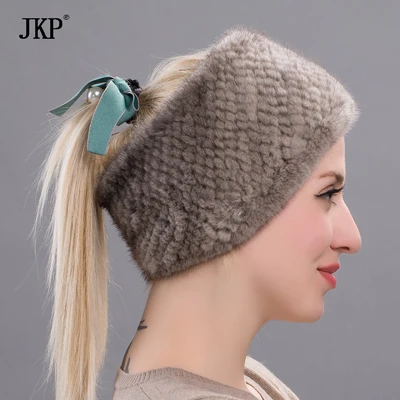 JKP Новые натуральные норковые меховые повязки на голову эластичный шарф настоящий меховой шарф из норки Роскошные модные аксессуары для волос для девочек - Цвет: HW 05O