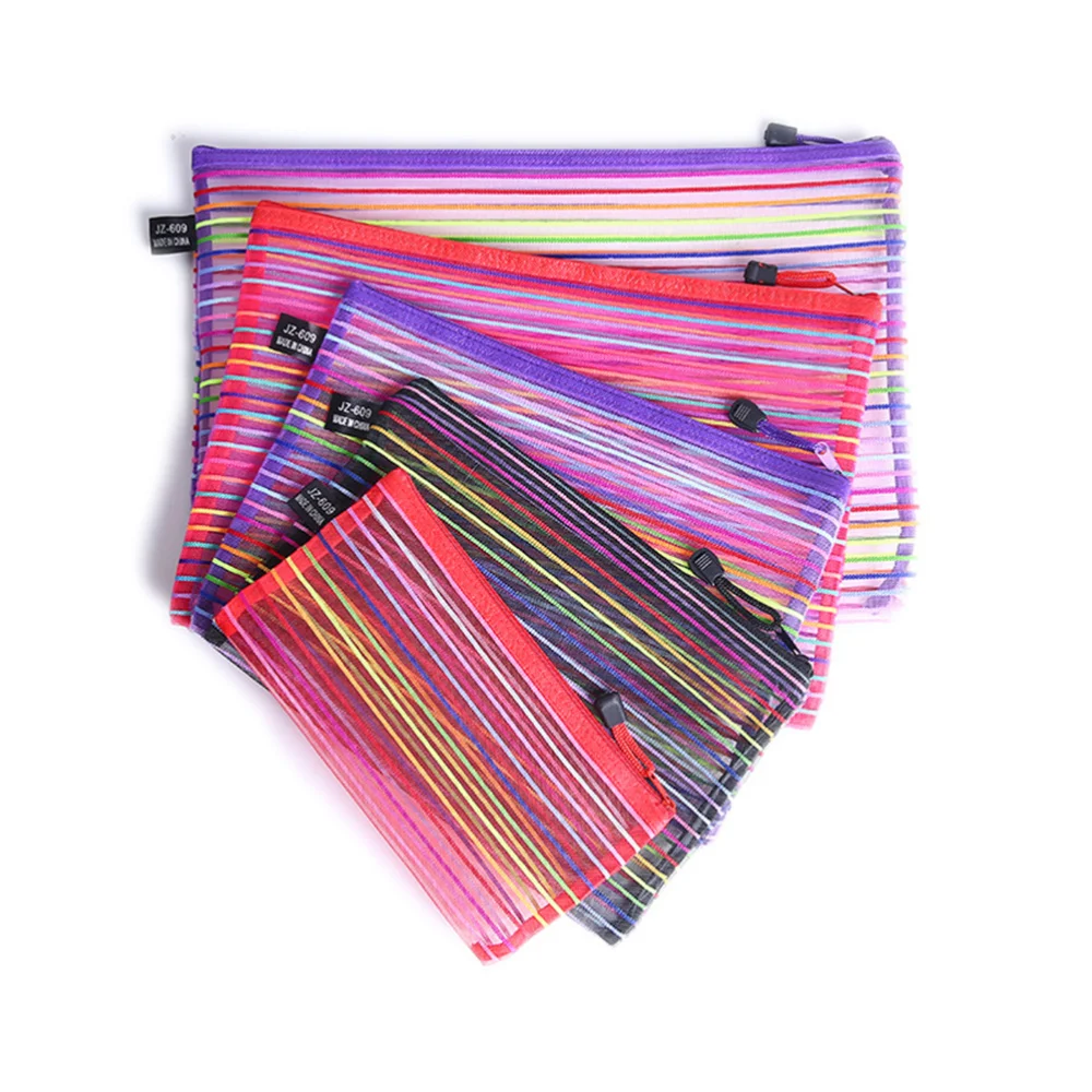 

3Pcs Colorful File Pockets Nylon Mesh Zipper File Storage Bags Documents Organizer Pouch