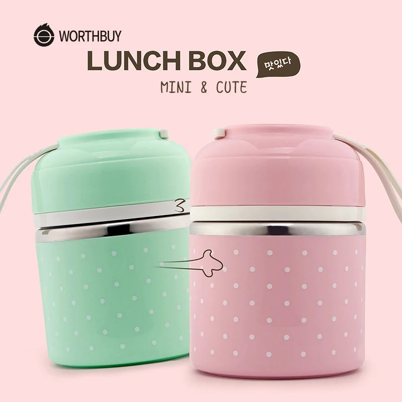 

WORTHBUY Cute Japanese Lunch Box For Kids Portable Outdoor Stainless Steel Bento Box Leak-Proof Food Container Kitchen Food Box