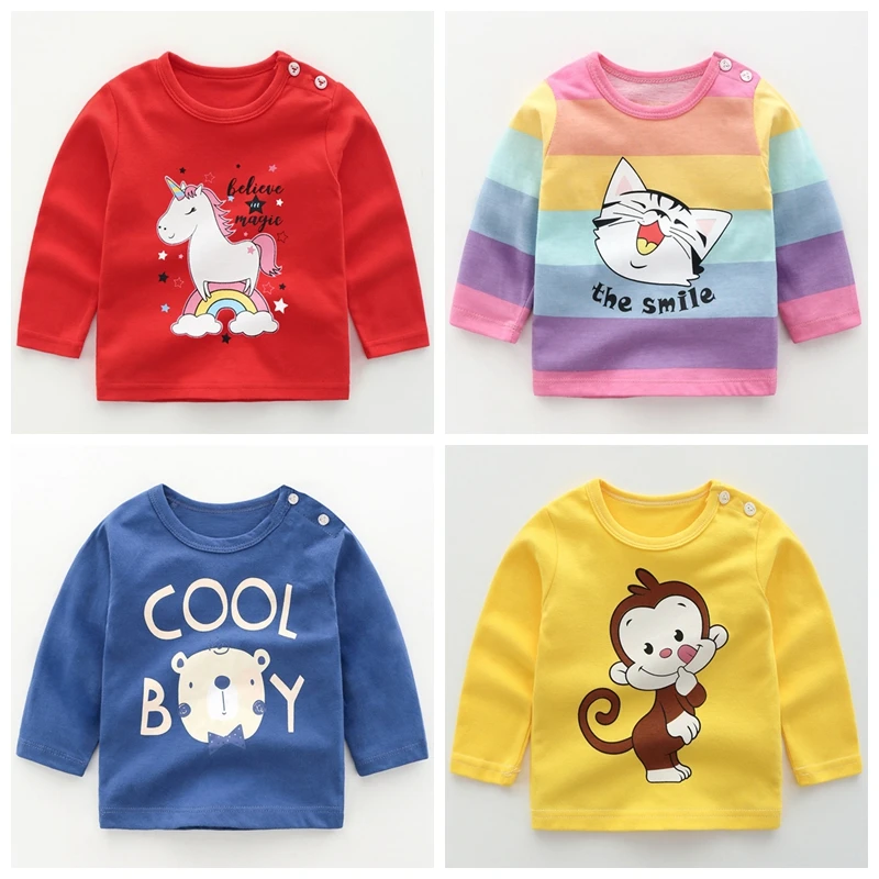 Осенне зимние футболки для маленьких мальчиков футболка девочек топы детей