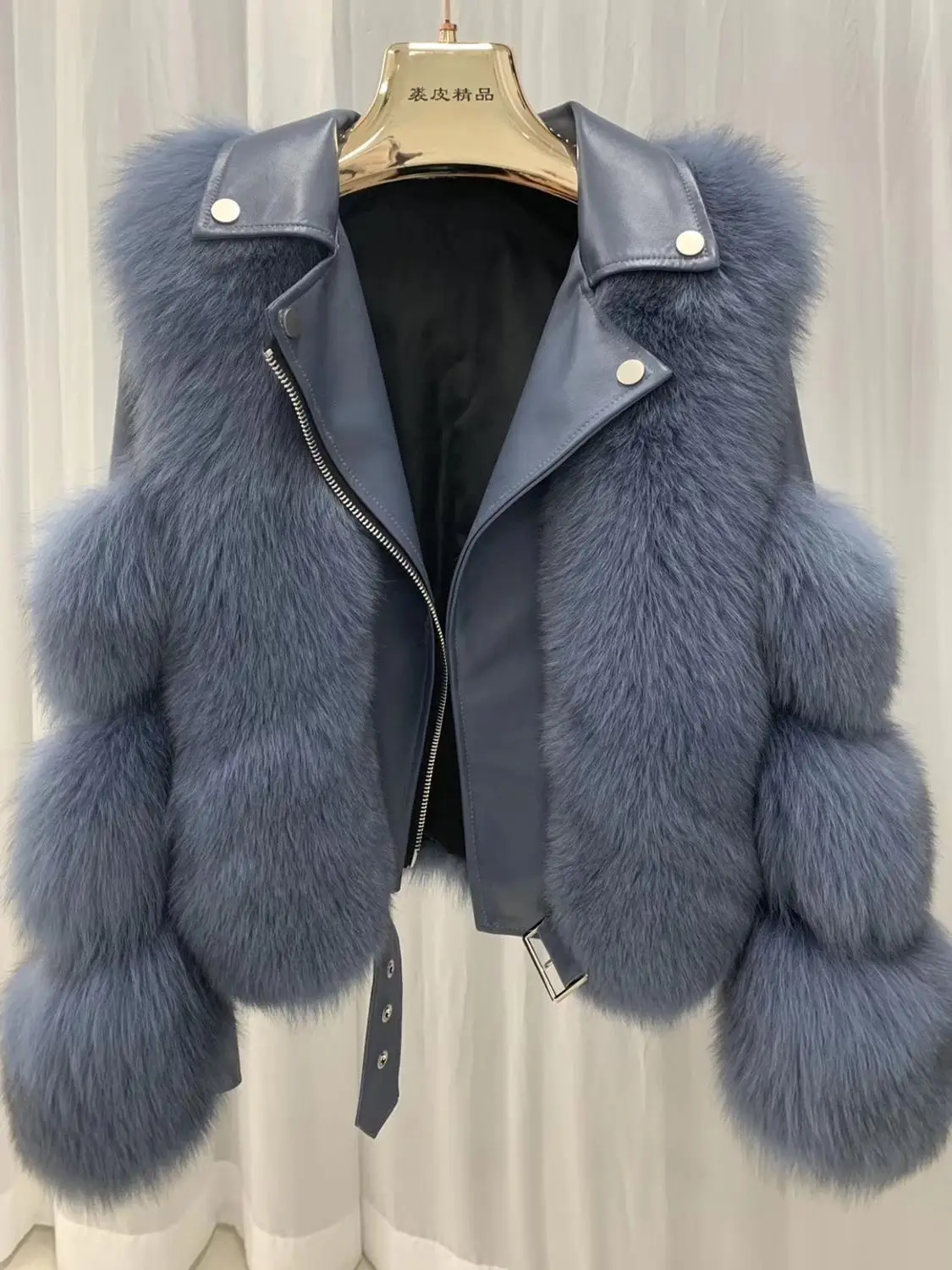 ZDFURS* Новое Поступление Женское зимнее плотное меховое пальто натуральный Лисий мех жилет высокое качество Лисий жилет меховой жилет - Цвет: blue