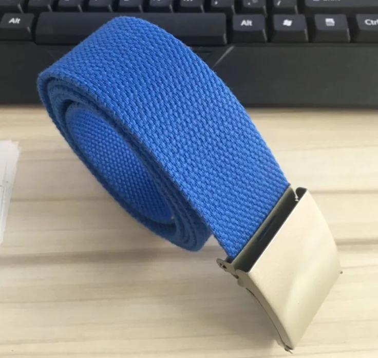 Light blue Модные новые брюки унисекс ремни холщовая металлическая пряжка на ремень мужские и женские джинсы для мальчиков ремни карамельных цветов Высокое качество 110см роскошные ремни - Цвет: Light blue
