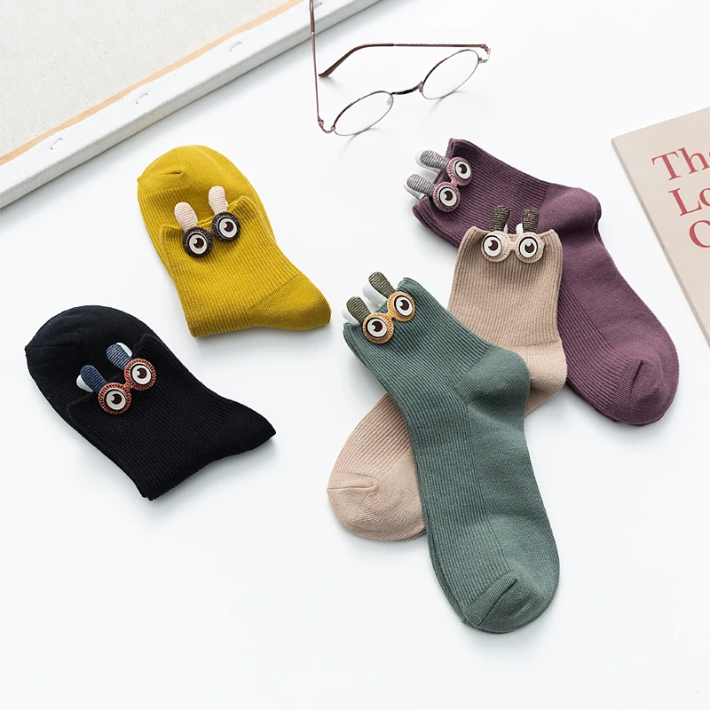 

1 Pairs Candy Colors Rabbit Ears Funny Socks Women Pure Cotton Kawaii Crew Women Socks Cartoon Dropshipping Suppliers
