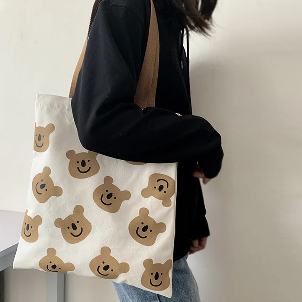 

Cute cartoon bear canvas bag women shoulder shopping bag girls kawaii shopping bags