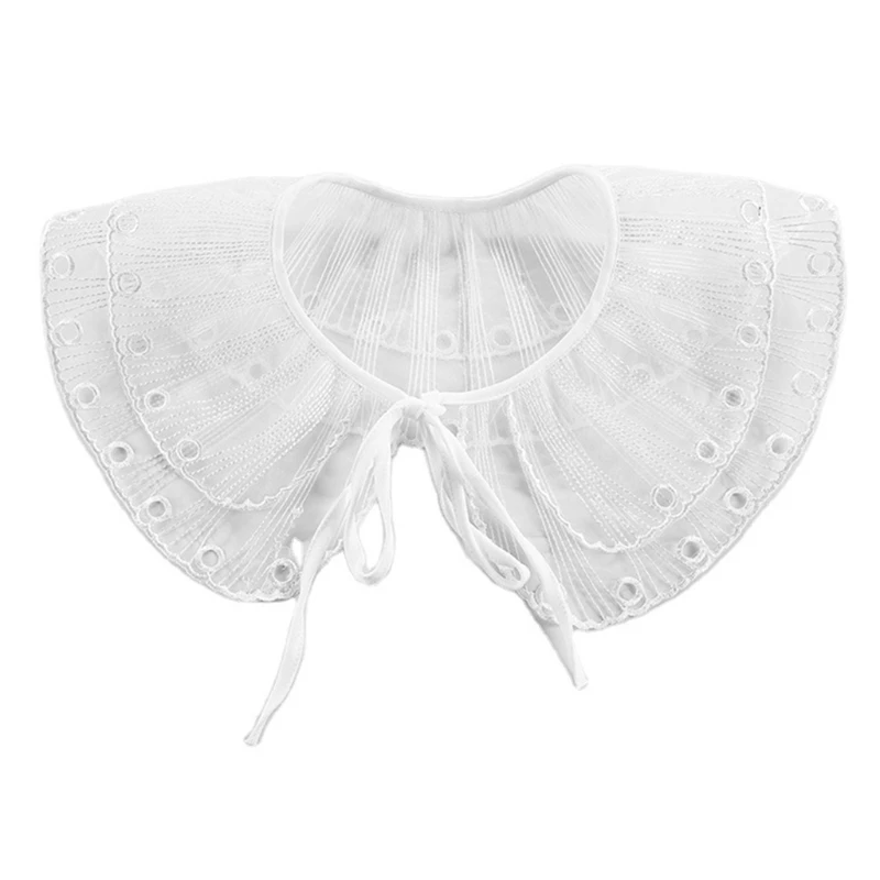 

Women Ribbon Bow Fake Collar Hollow Out Lapel Shawl Embroidery Poncho Capelet